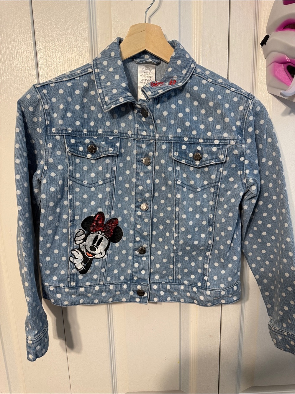 Disney Light Blue Polka Dot Denim Jacket with Minnie Patch